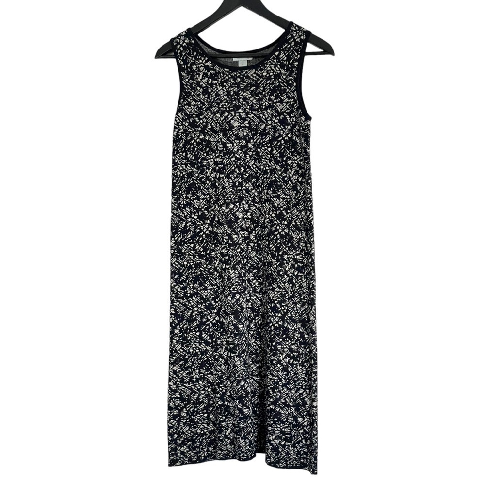 Garnet Hill Silk Blend Knit Dress Midi Scoop Neck Sleeveless Pullover Black XS